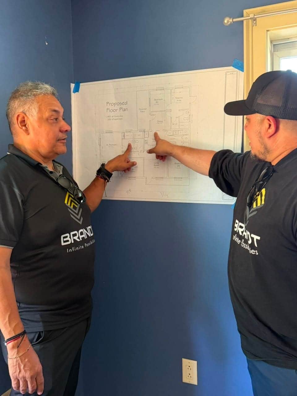 Brandt team reviewing plans on site