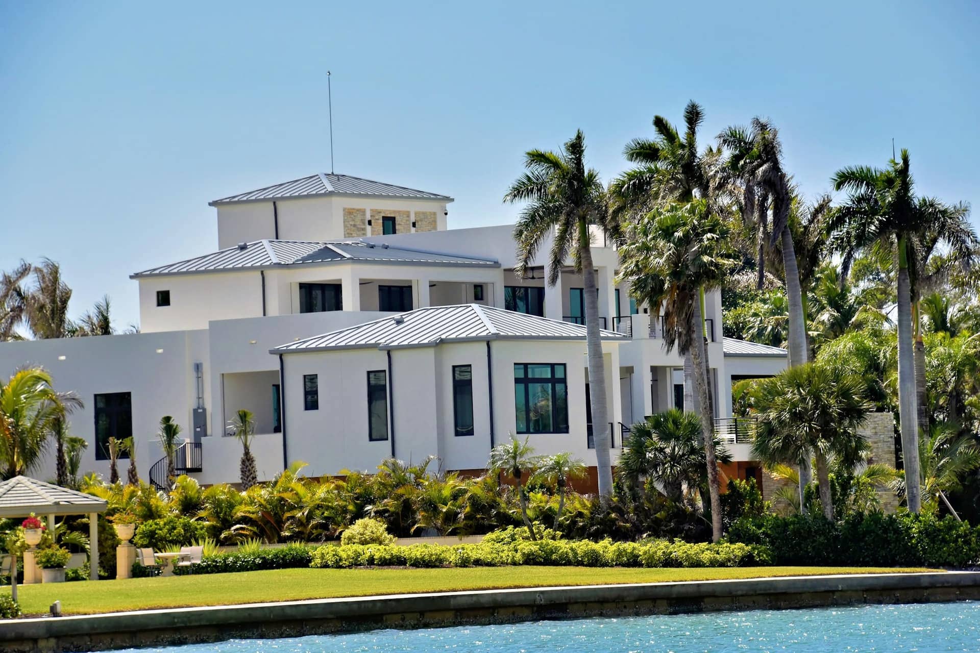 Modern Florida property surrounded by palm trees